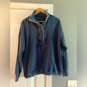 Aerie Happy Henley Everyday Polo Sweatshirt Blue Sz XS